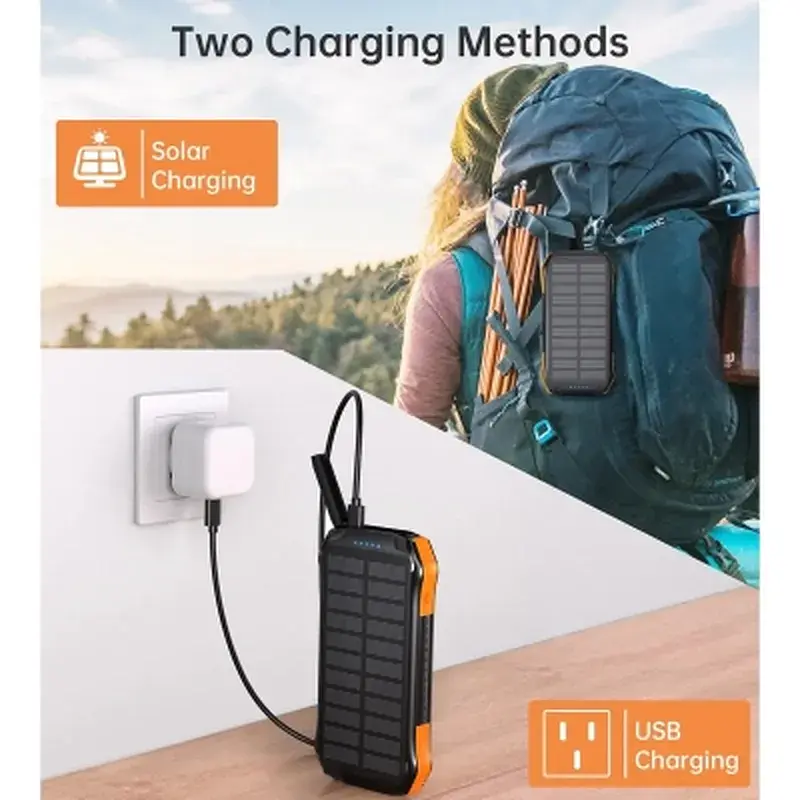 Батарея універсальна Choetech 10000mAh, 5V/2.1A, solar panel, Qi-5W, Black-Orange (B659-OR) - фото 7