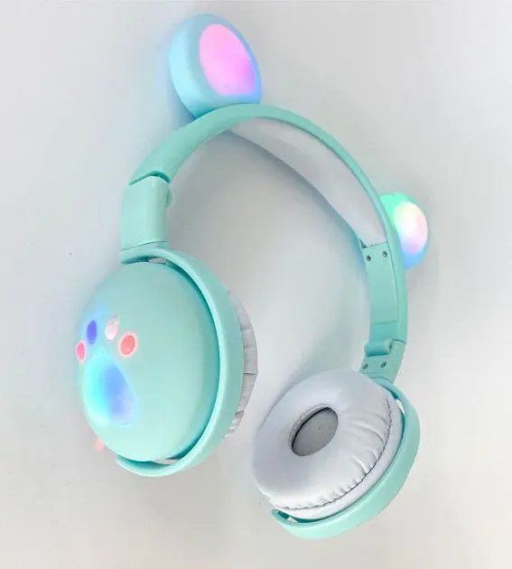 Беспроводные детские блютус наушники с микрофоном HELL BEAR ВК5 с ушками медвежонка и LED подсветкой мятный - фото 2