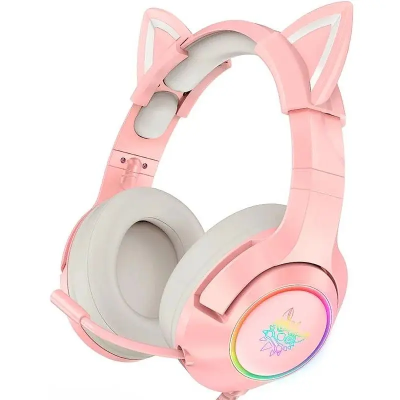 Наушники Onikuma Gaming Cat Ear K9 7.1 с ушками кота розовые с подсветкой - фото 2