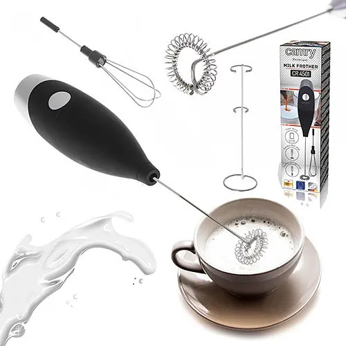 Вспениватель молока на подставке с венчиком Camry CR 4501 черный (капучинатор, нержавеющая сталь, компактный) - фото 4