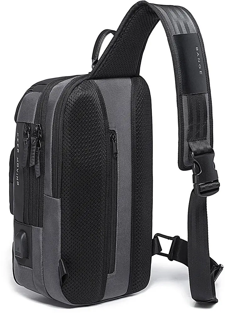 Однолямковий рюкзак через плече Bange BG-7086 9л Сумка-слінг із USB-роз'ємом Gray (19381) - фото 2