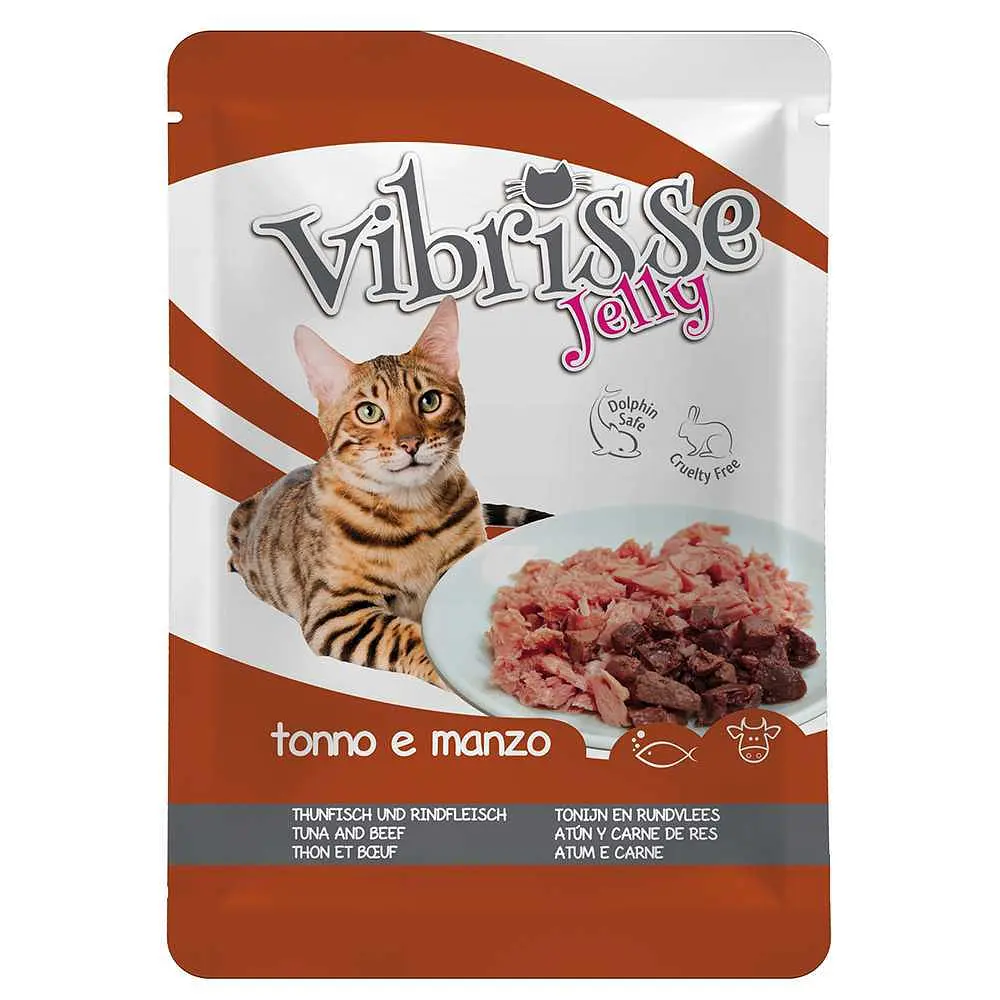 Вологий корм для котів Vibrisse Jelly тунець та яловичина в желе, пауч 70 г