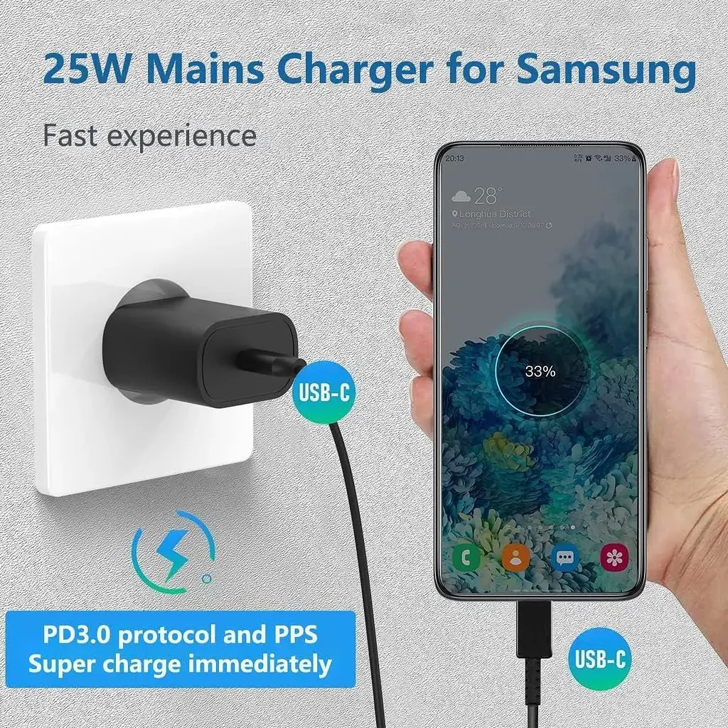Зарядний пристрій і штекер Samsung USB Type C, 25 Вт PD3.0&PPS Настінний зарядний пристрій із 3.3-футовим адаптером - фото 2