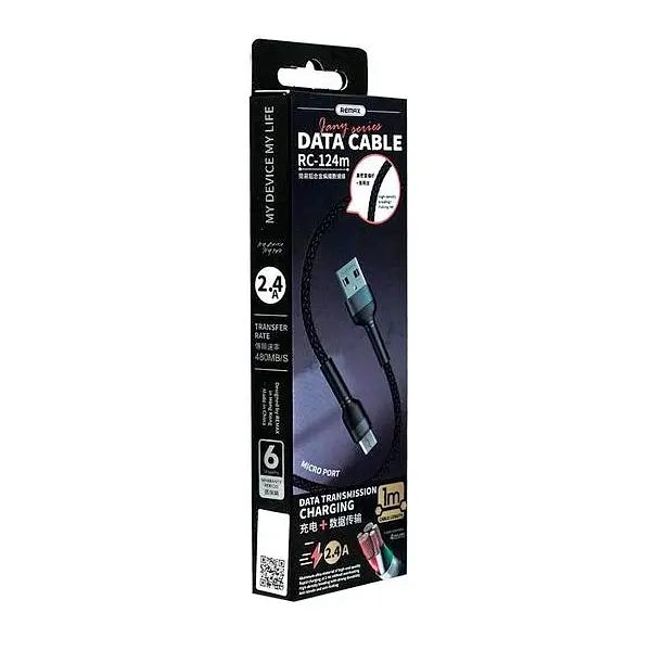 Дата Кабель для заряджання REMAX Jany RC-124m USB 2.0 — micro USB 2.4A Чорний (1м) - фото 3