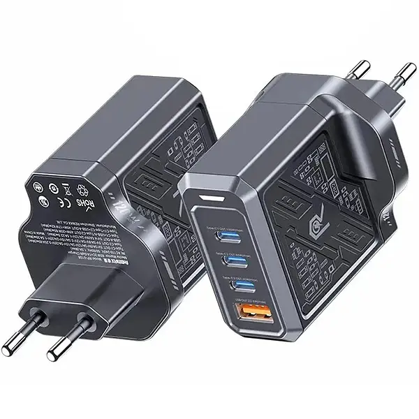 Зарядний адаптер Remax RP-U108 65W 1A+2C швидка зарядка GaN RP-U108 2xType-C + 1xUSB-A Чорний - фото 3