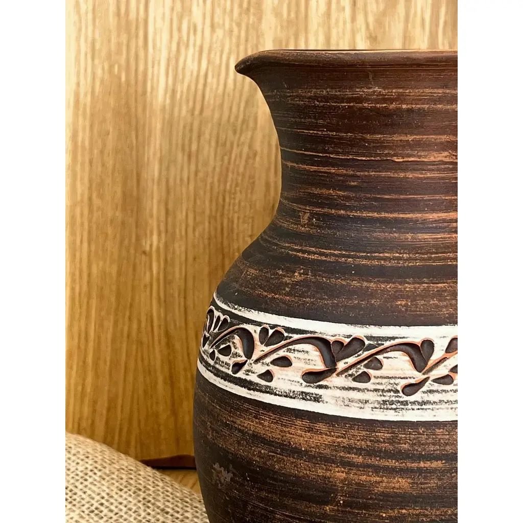 Кувшин 2 литра керамический (глиняный) резной с ручкой   - фото 4