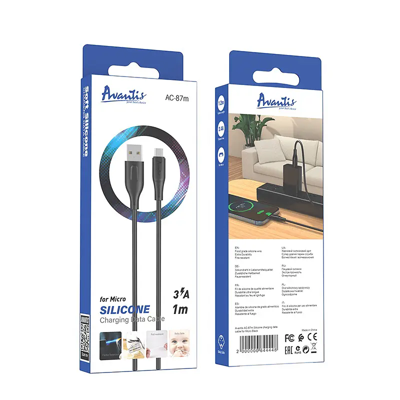 Кабель Avantis AC-87m Silicone USB – Micro- чорний - фото 5
