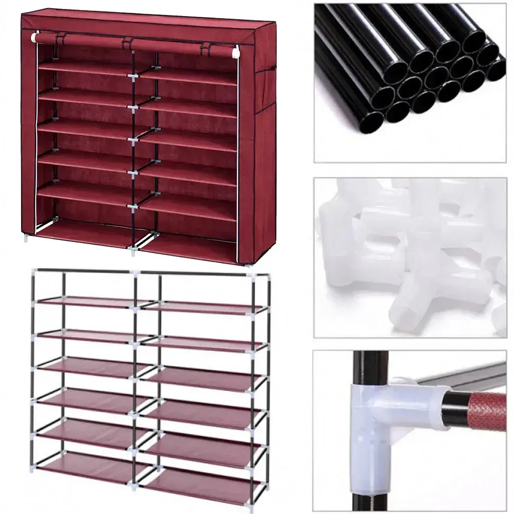 Бордова тканинна шафа для зберігання взуття Shoe Cabinet 118х30х120 см - фото 5