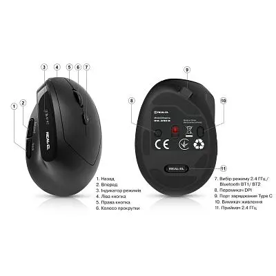 Комп'ютерна мишка Real-El RM-490W Wireless/Bluetooth Black (EL123200058) - фото 9