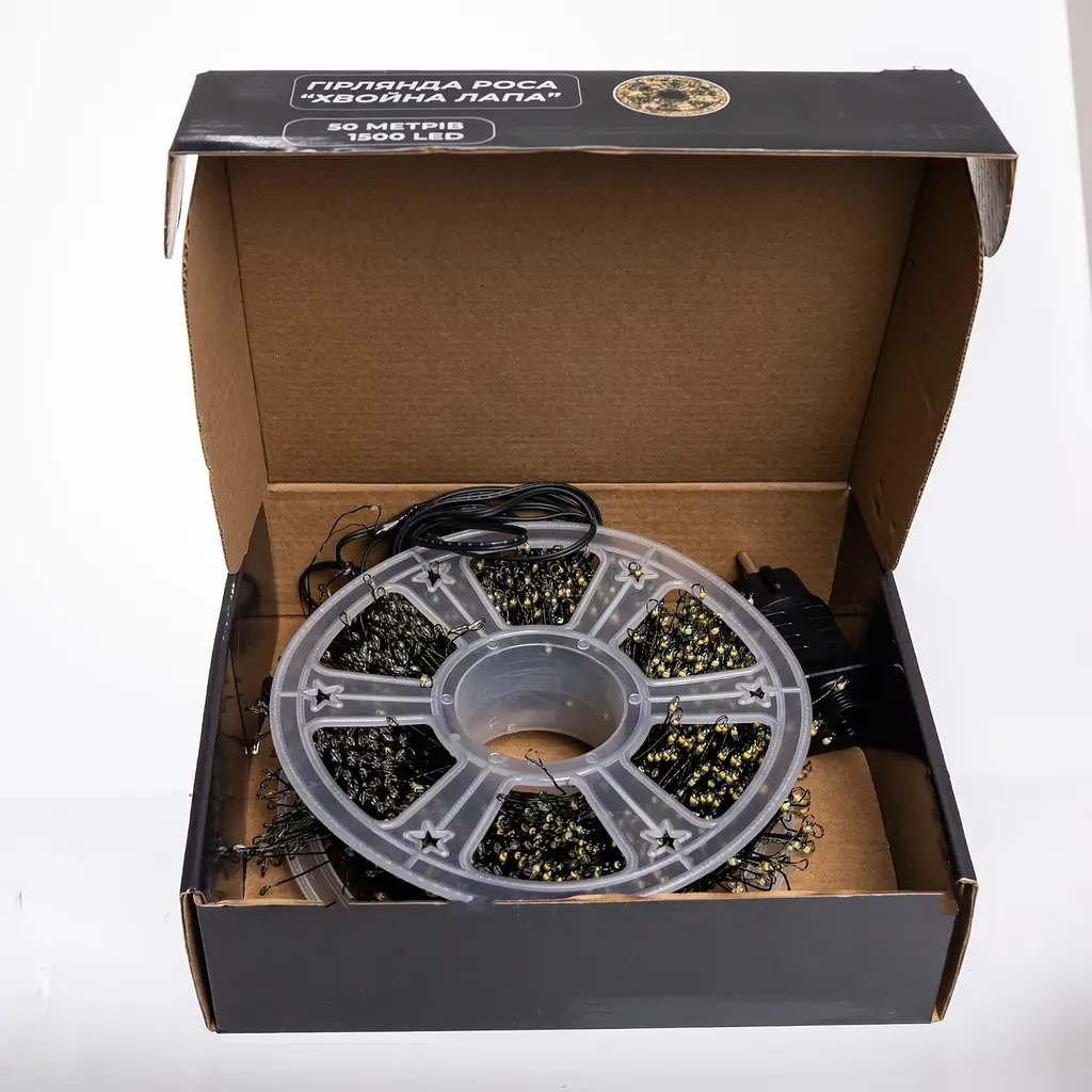 Новорічна гірлянда кімнатна роса Garlando D1500L50MGY 50 м 1500 LED Хвойна лапа зелений дріт Жовте сяйво  - фото 6