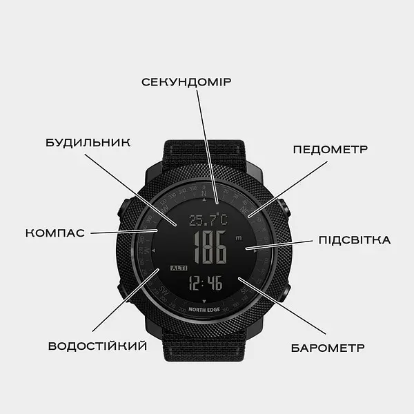 Наручний годинник чоловічий North Edge Apache Rubber 2 ремінця Чорний (3233) - фото 5