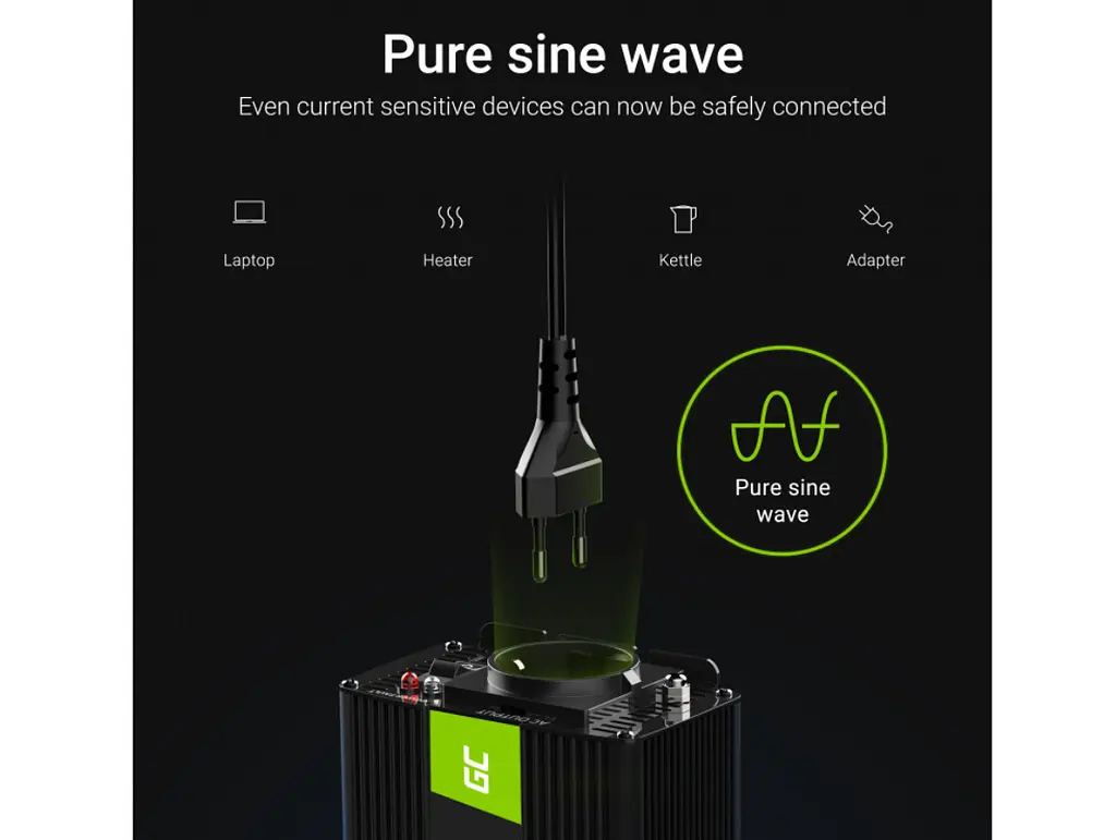 Перетворювач напруги інвертор Green Cell 12V на 230V 1000W/2000W чиста синусоїда - фото 3