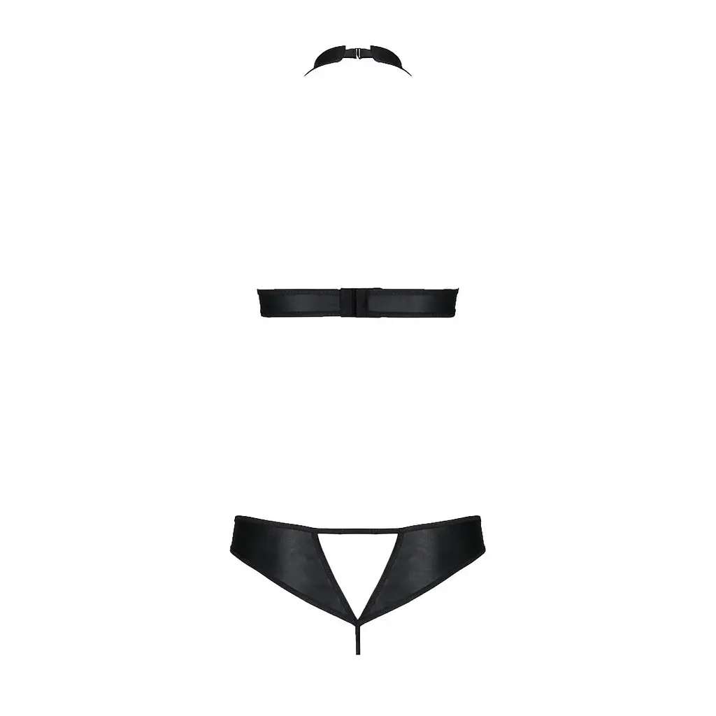 Комплект із екошкіри Passion MALWIA SET with Open Bra 6XL/7XL black, топ та трусики з люверсами - фото 4