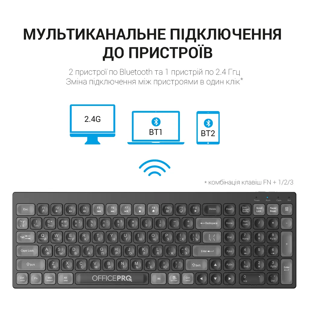 Клавіатура OfficePro SK985B Wireless/Bluetooth Black (SK985B) - фото 12