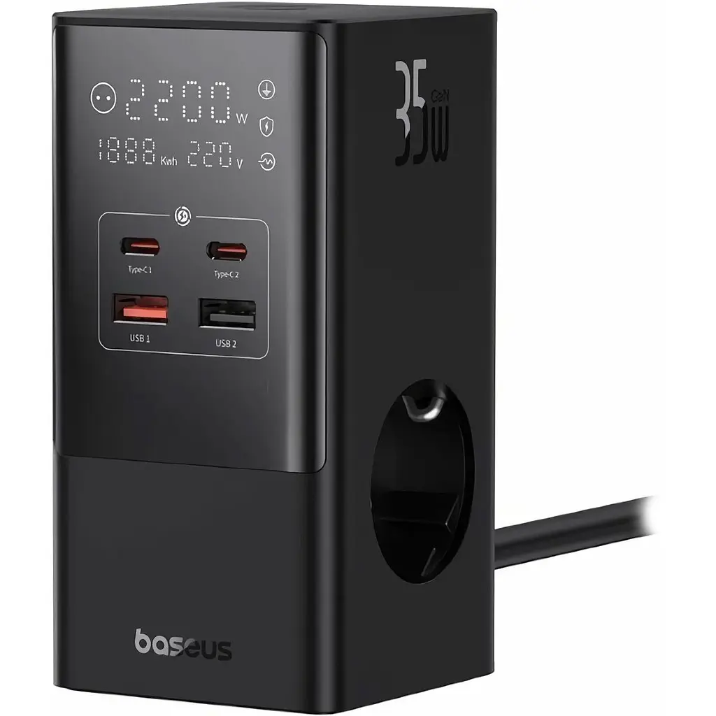 Мережевий зарядний пристрій Baseus GaN PowerCombo Tower Digital PowerStrip 35W Black E00023606113-00 [150724] - фото 2