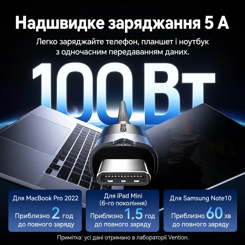 Кабель Vention TRGBF USB-C - USB-C USB 3.2 Gen 2 PD 100 Вт 4K 1 м чорний (TRGBF) - фото 6