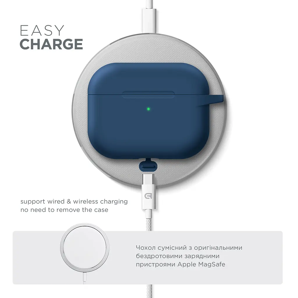 Силіконовий чохол для навушників Apple AirPods Pro 2 2022, Hang Case, синій, ультратонкий захисний кейс товщиною 2 мм, захист від подряпин, пилу та ударів, компактний, з карабіном для кріплення, ArmorStandart (ARM68598) - фото 7