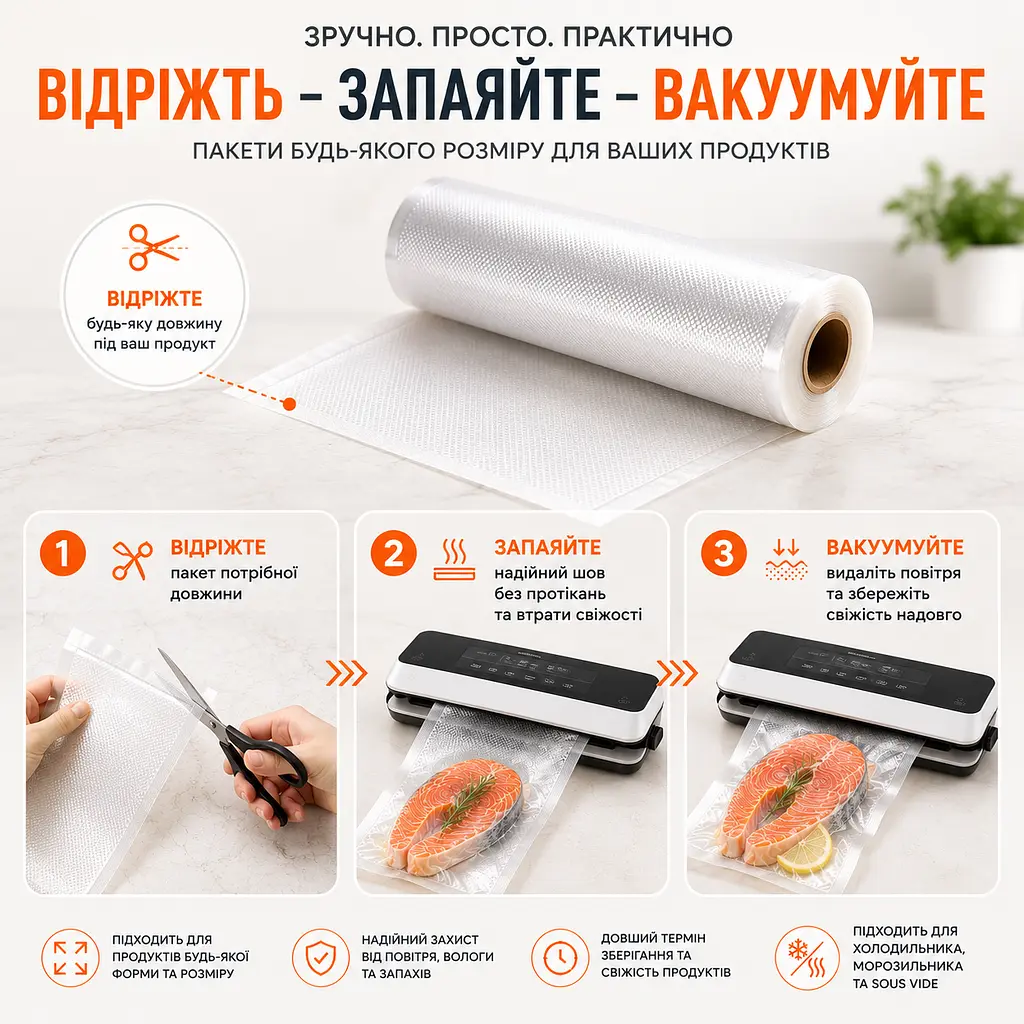 Пакети для вакууматора універсальні гофровані 25х500 см  - фото 3