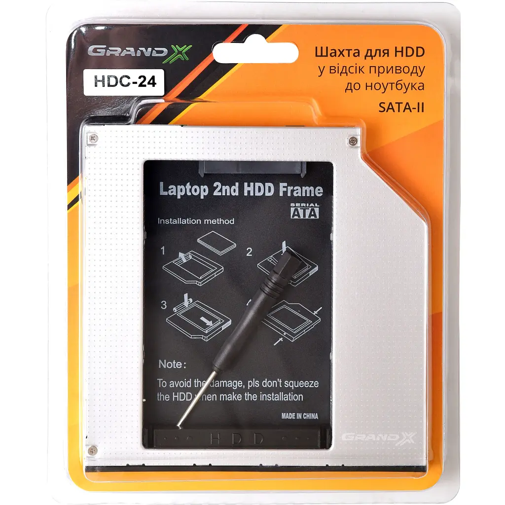 Фрейм-перехідник Grand-X HDD 2.5'' to notebook 9.5 mm ODD SATA/mSATA (HDC-24) - фото 3