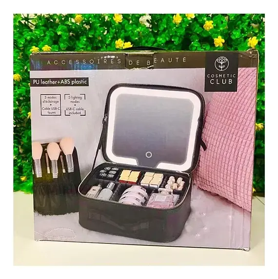 Косметичка-органайзер для косметики з LED дзеркалом Cosmetic Club, дорожній кейс для макіяжу з підсвіткою Чорний - фото 4