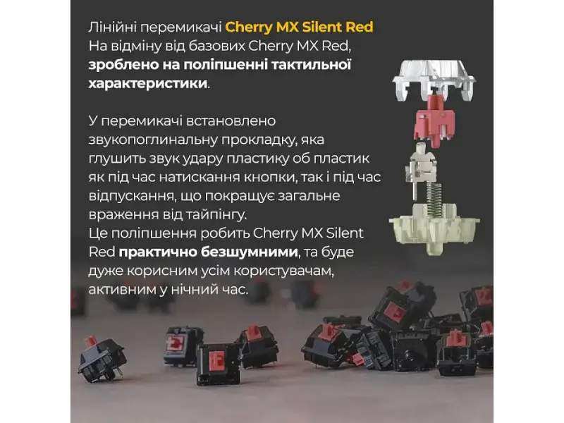 Клавіатура Ducky One 3 Mini Cherry MX Silent Red RGB UA USB Black (DKON2161ST-SUAPXCLAWSC1) - фото 4