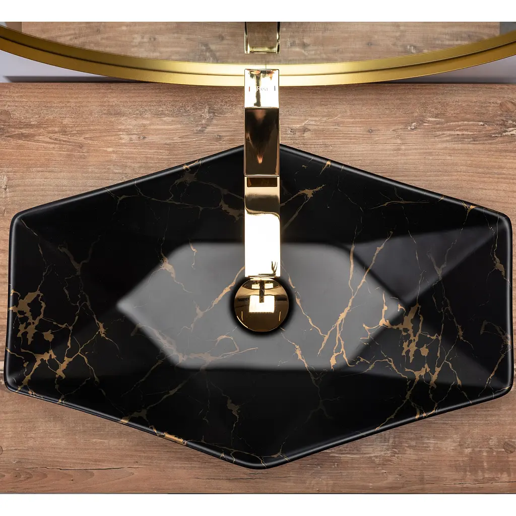 Умивальник Rea Vegas marble black mat накладний чорний REA-U0994, Чорний матовий - фото 3