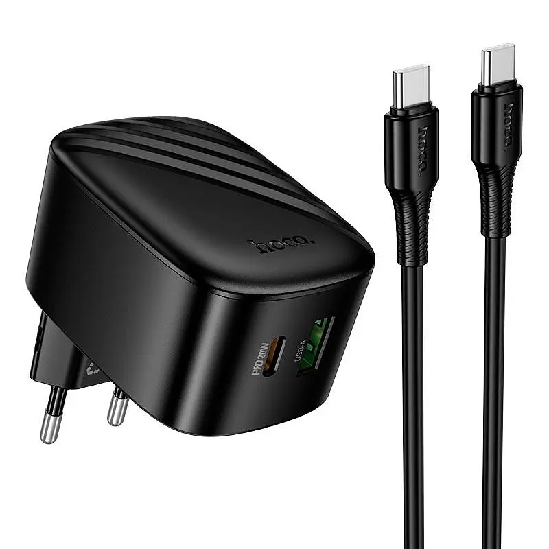 Адаптер мережевий C to C cable HOCO folding charger set CS101A | 1USB/1Type-C, 20W/3A, PD/QC|