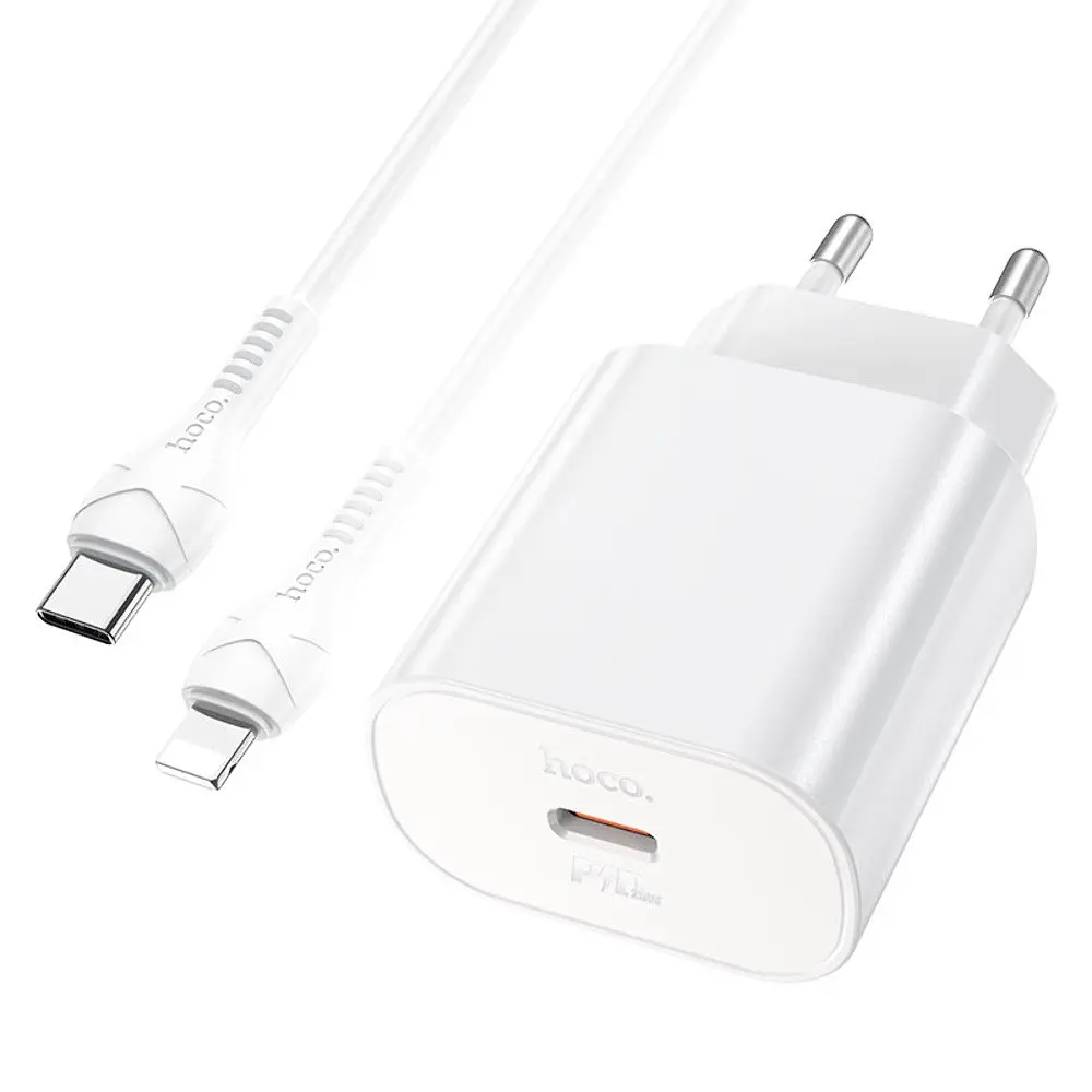 Сетевое зарядное устройство Hoco N22 Type-C PD 25W белый + кабель Type-C to Lightning - фото 4