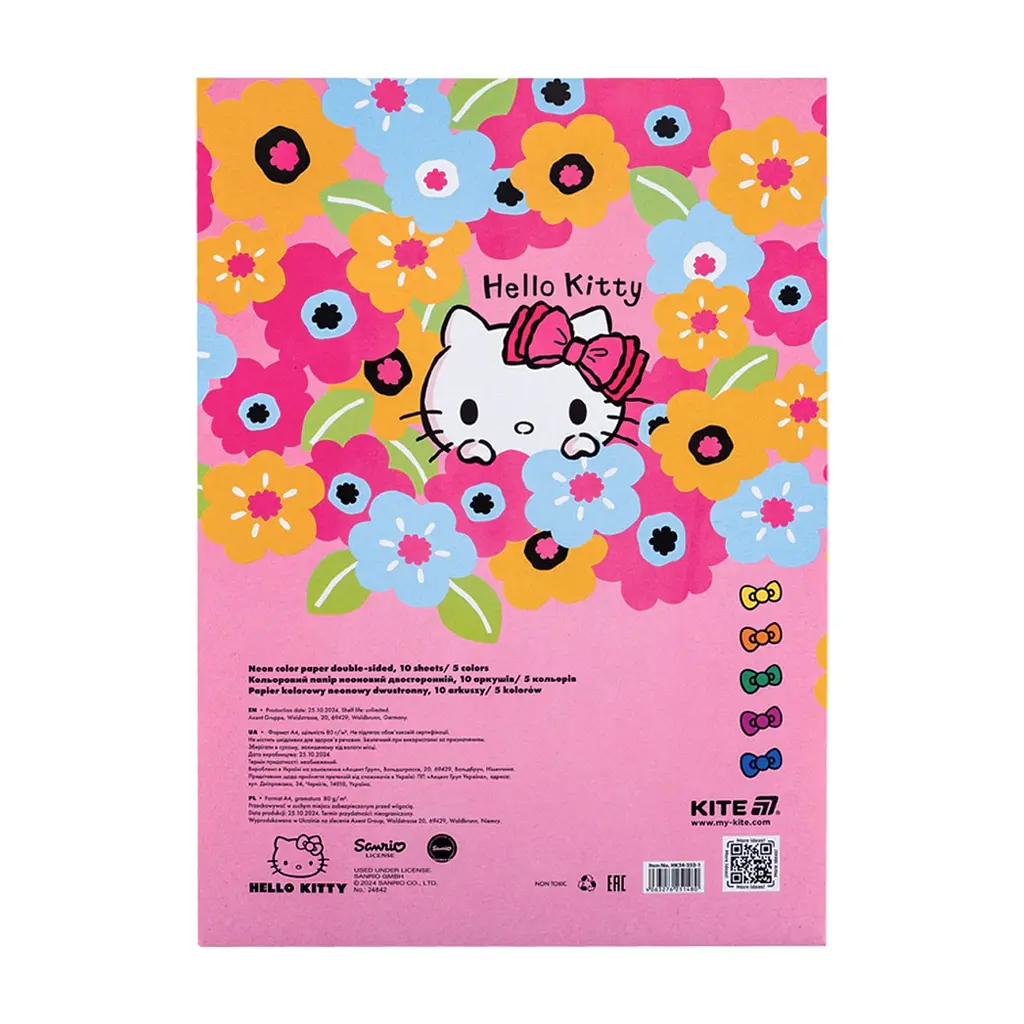 Кольоровий папір Kite А4 неоновий Hello Kitty (10 аркушів/ 5 кольорів) (HK24-252-1) - фото 4