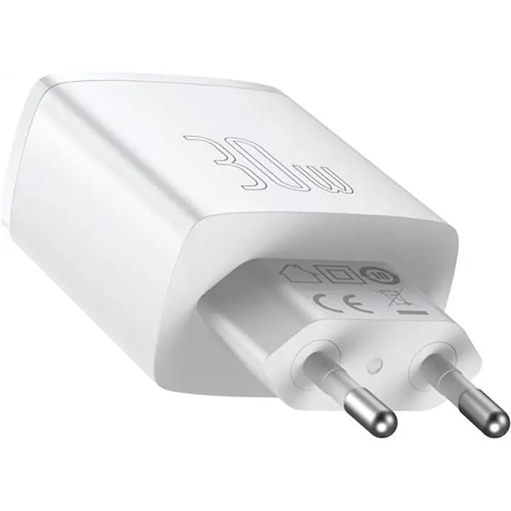 Сетевое зарядное устройство Baseus Compact Quick Charger 2USB+USB-C 30W EU White - фото 3