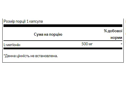 Амінокислота Swanson L-Methionine 500 мг 30 капсул - фото 2