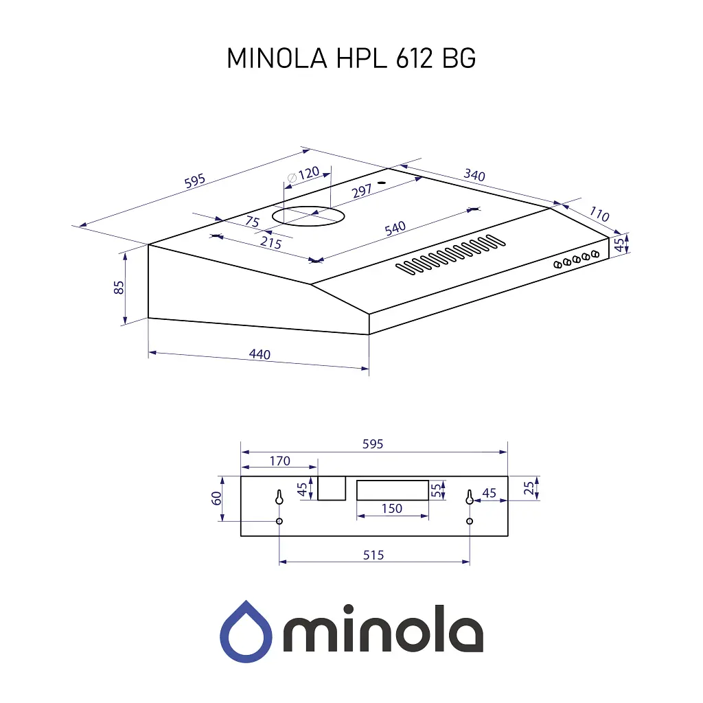 Витяжка плоска Minola HPL 612 BG - фото 12