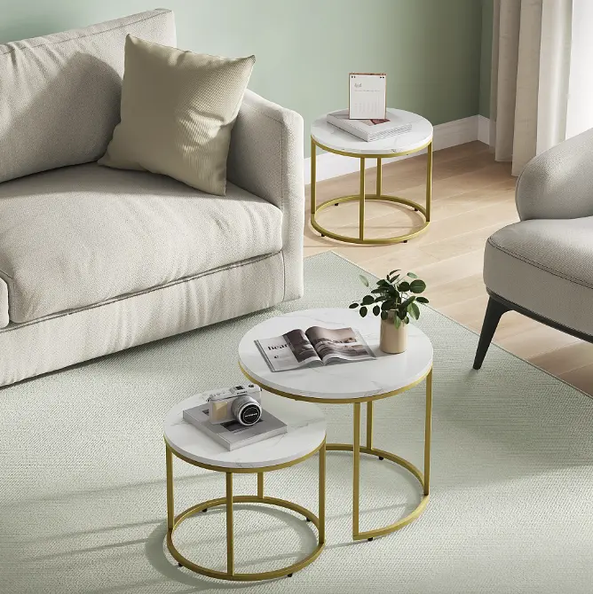 Комплект журнальних столиків Leobert Oreo круглі мармуровий з золотом - фото 2
