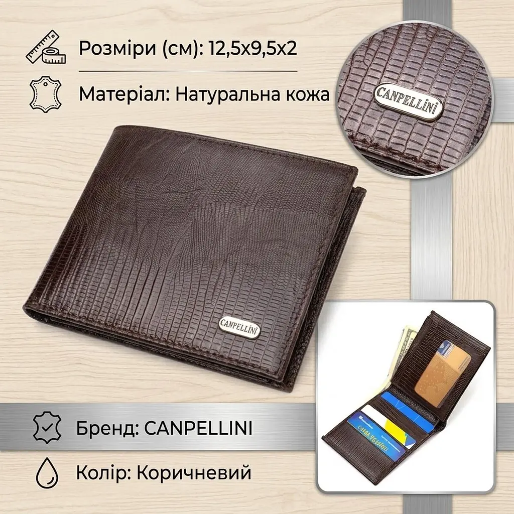 Зручне чоловіче портмоне із натуральної фактурної шкіри Canpellini 21869 коричневий - фото 3