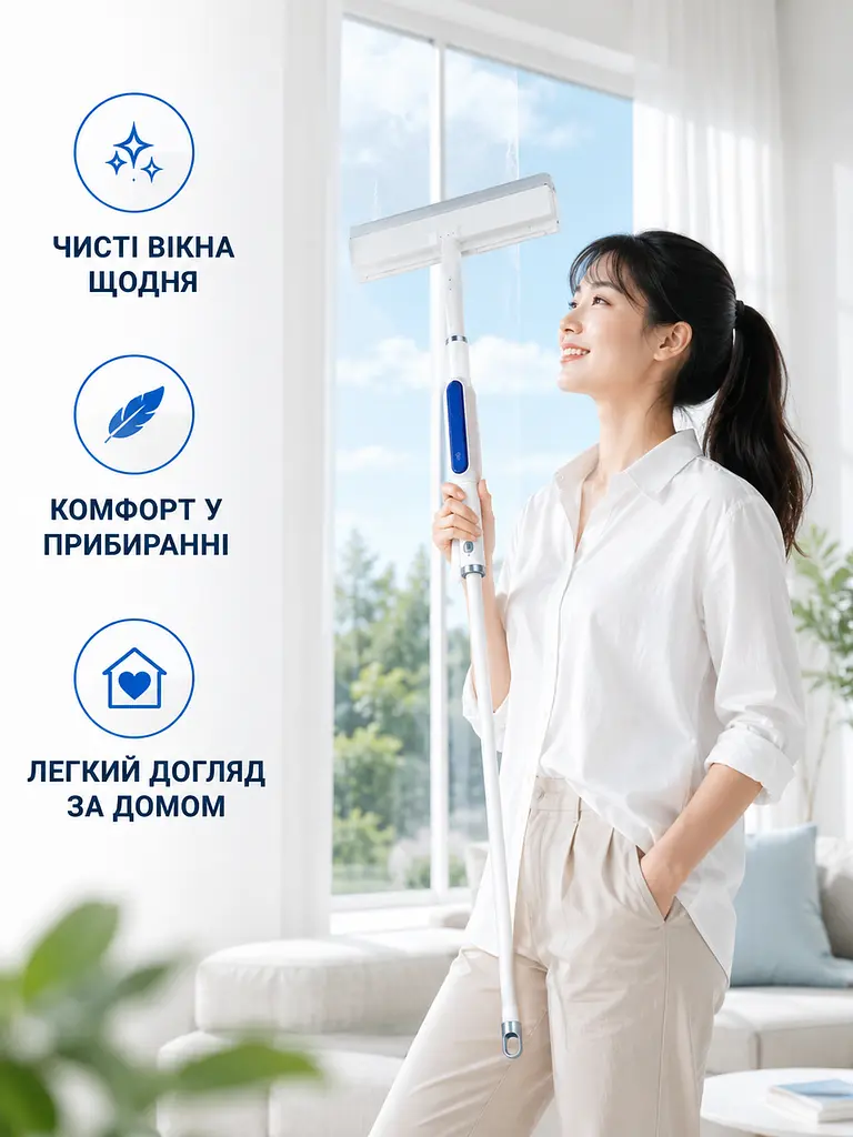 Швабра для вікон 130 см із розпилювачем і насадкою 33 см, щітка-скребок для скла та дзеркал (49676253) - фото 8
