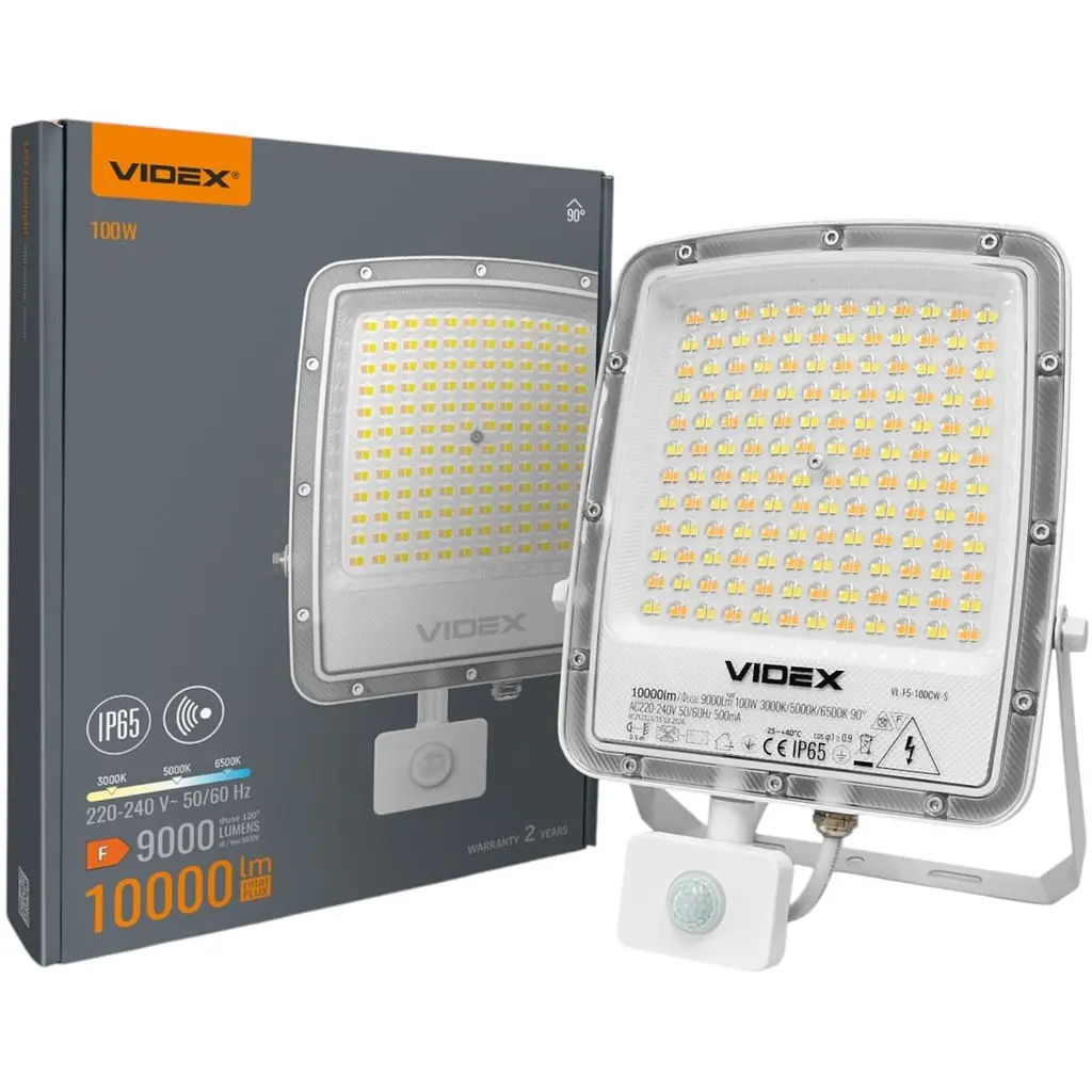 LED прожектор Videx F5 100W 3000-5000-6500K з датчиком руху 230V білий (VL-F5-100CW-S) - фото 13