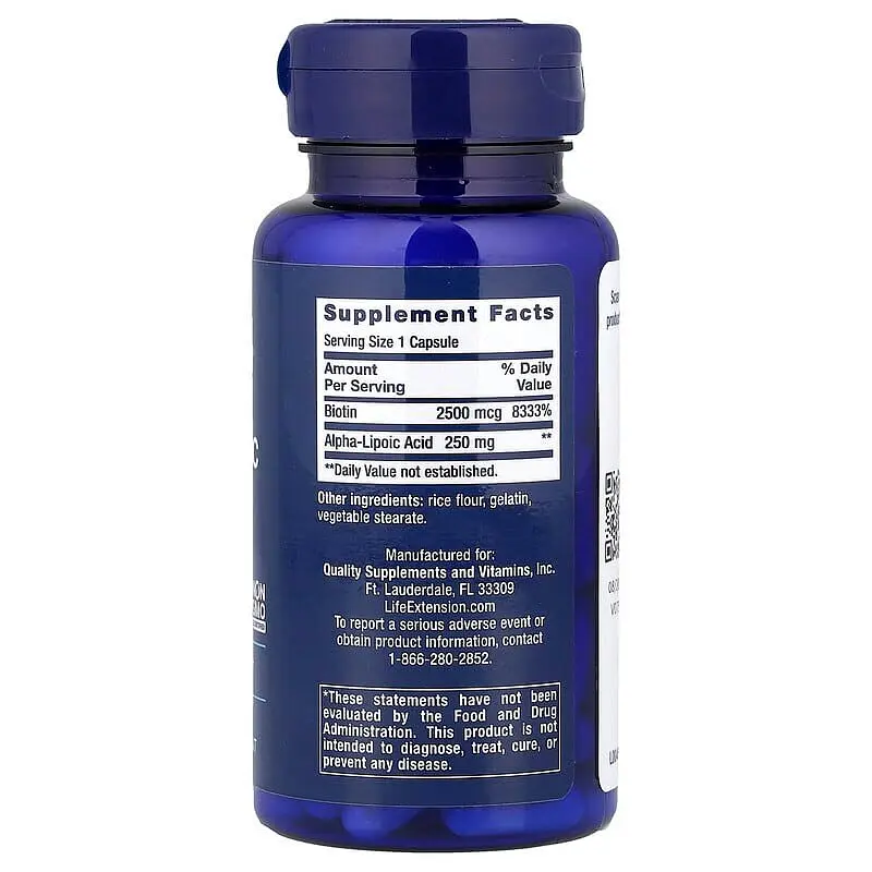 Натуральна добавка Life Extension Alpha-Lipoic Acid with Biotin, 60 капсул - фото 2