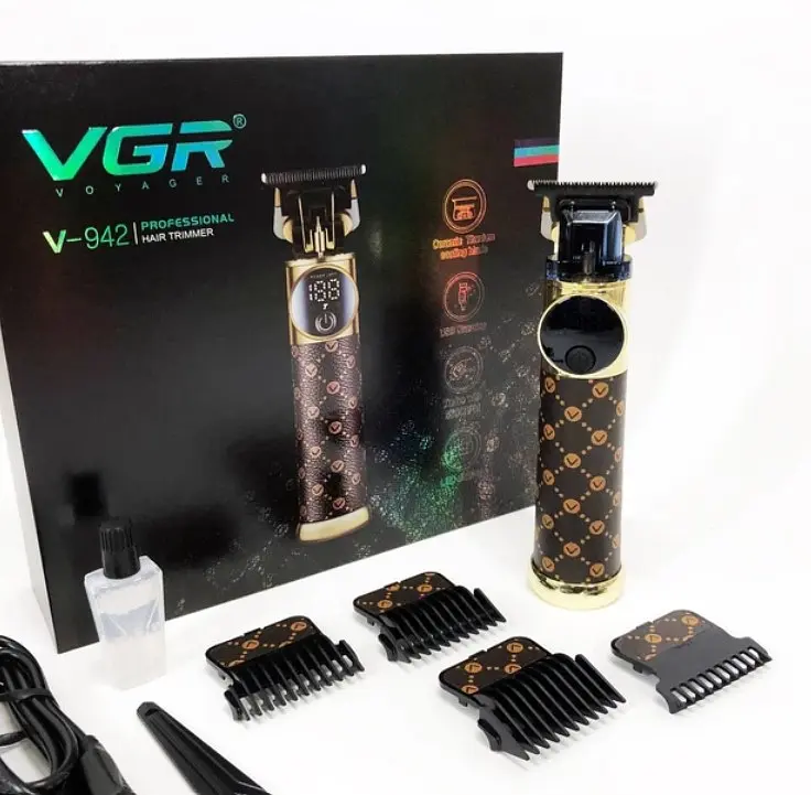 Аккумуляторный триммер VGR V-942 универсальный триммер для стрижки мужчин с 4 насадками и дисплеем Коричневый с Черным - фото 7