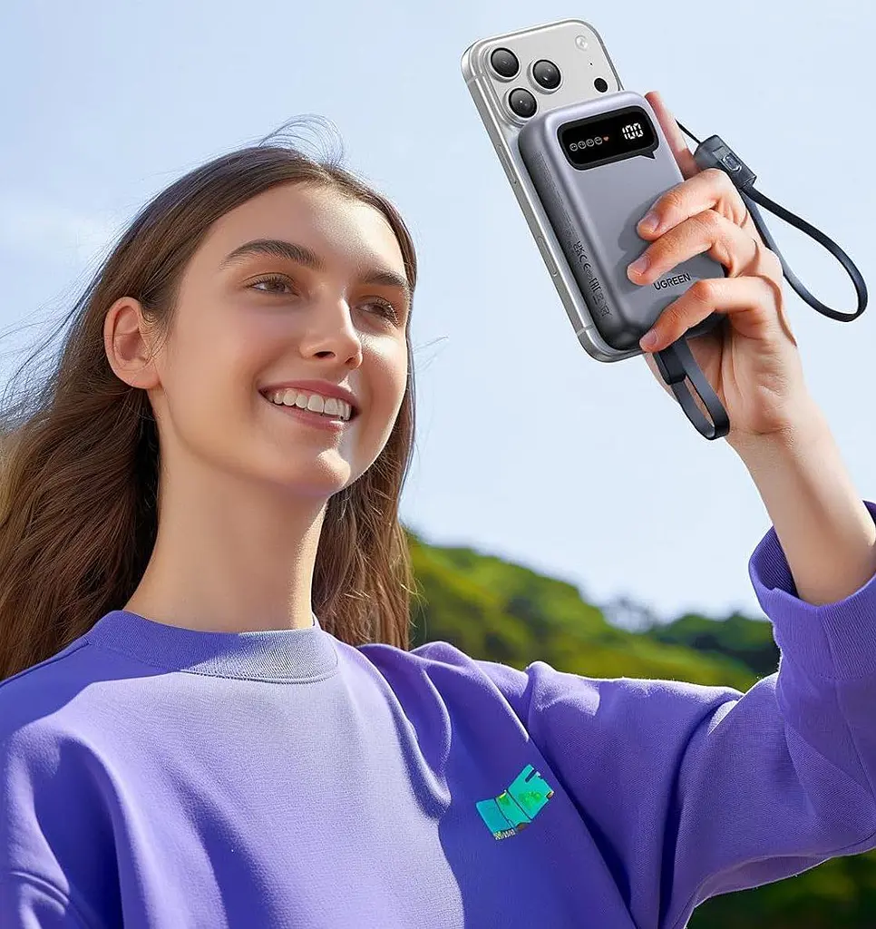 Повербанк Ugreen PB525 20000 mAh 22.5 Вт з вбудованим кабелем Type-C швидкою наскрізною зарядкою та LED дисплеєм - фото 9