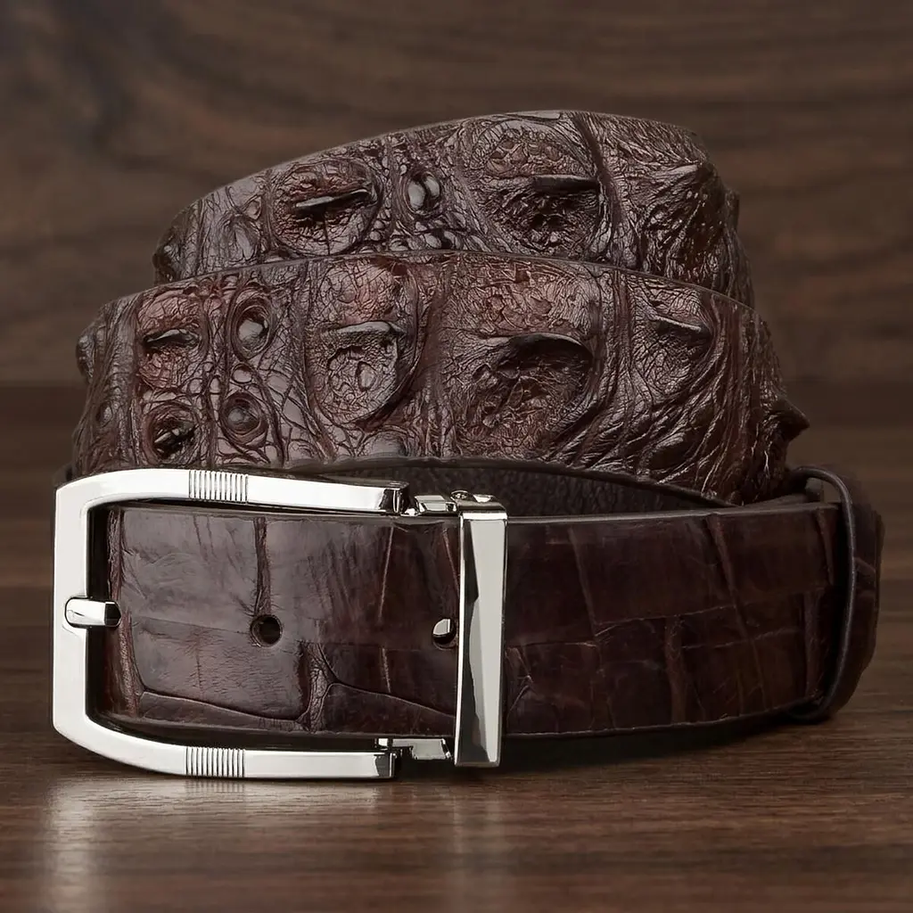 Ремінь чоловічий з натуральної шкіри крокодила коричневий CROCODILE LEATHER 18178 100 см - фото 11