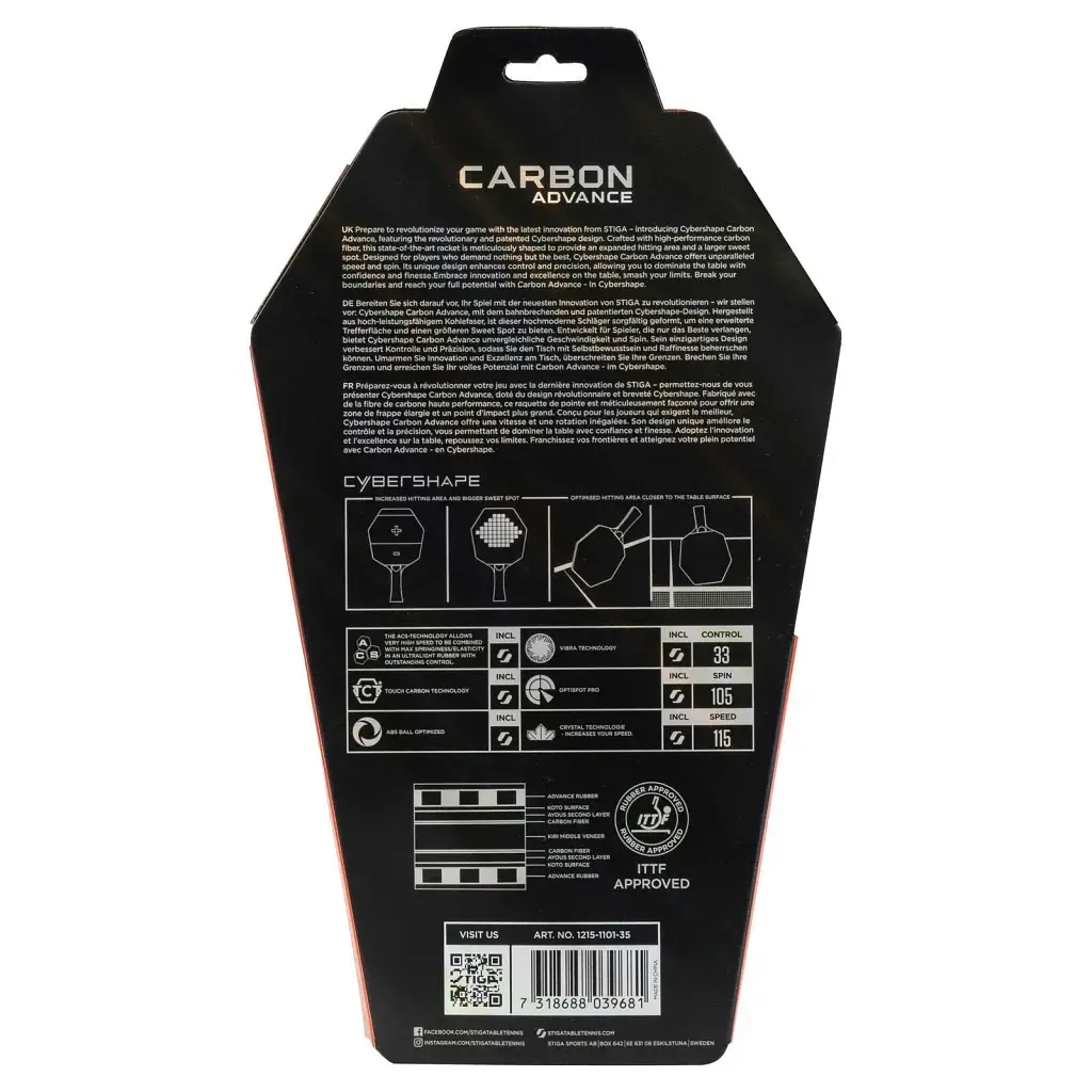 Ракетка для настільного тенісу Stiga Carbon Advance Cybershape FL (1215-1101-35) (932356) - фото 8