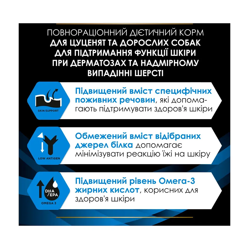 Сухий корм для собак Purina Pro Plan Veterinary Diets DRM Dermatosis Для підтримання функції шкіри при дерматозах та надмірному випадінні шерсті 3 кг (7613035156289) - фото 7