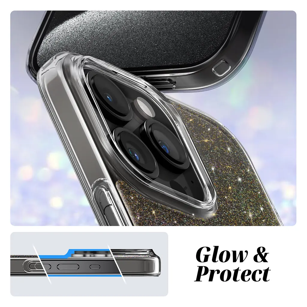Противоударный чехол для Apple iPhone 15 Pro Max, Glow MagSafe, прозрачный, с функцией MagSafe, накладка с блестками, ударопрочный TPU+PC, поддержка беспроводной зарядки, ArmorStandart (ARM69901) - фото 2