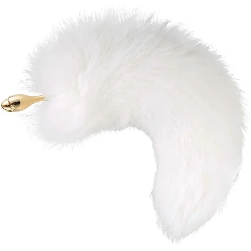 Металева анальна пробка Лисячий хвіст Lockink Sevanda White Fox-Tail Anal Rose-shape Plug - фото 2