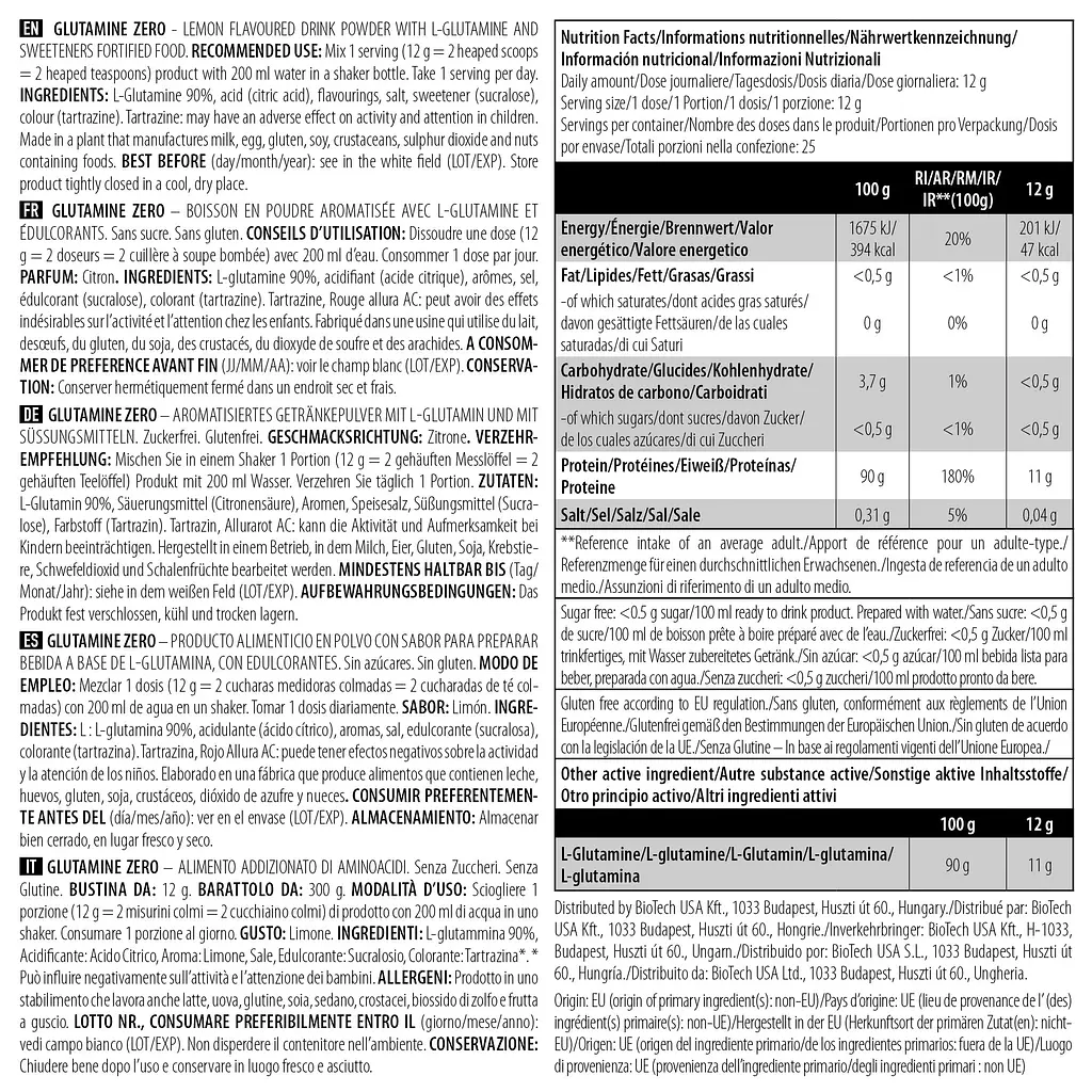 Амінокислота BiotechUSA Glutamine Zero Лимон 300 г - фото 2