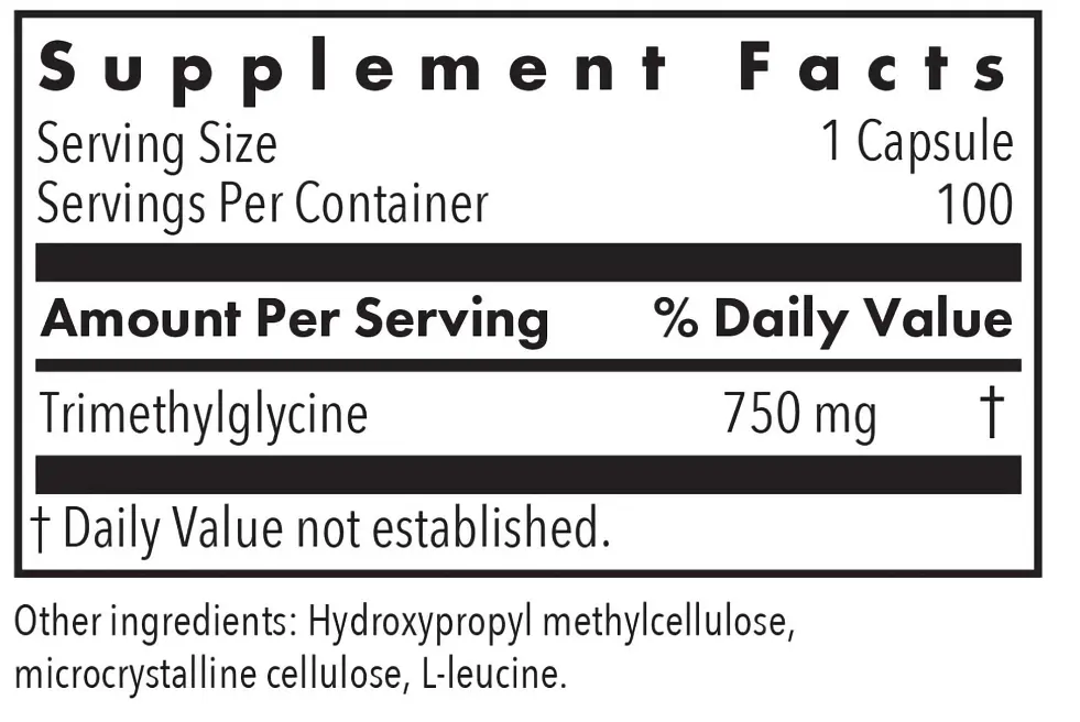 Триметилгліцин (Бетаїн) TMG Trimethylglycine Allergy Research Group 100 капсул - фото 2