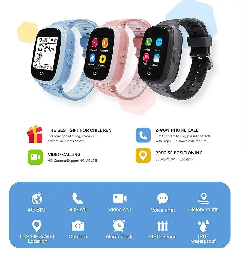 Смарт годинник телефон для дітей Lemfo M90S з GPS трекером, 4G LTE, відеозв'язком, камерою та прослуховуванням Чорний - фото 4