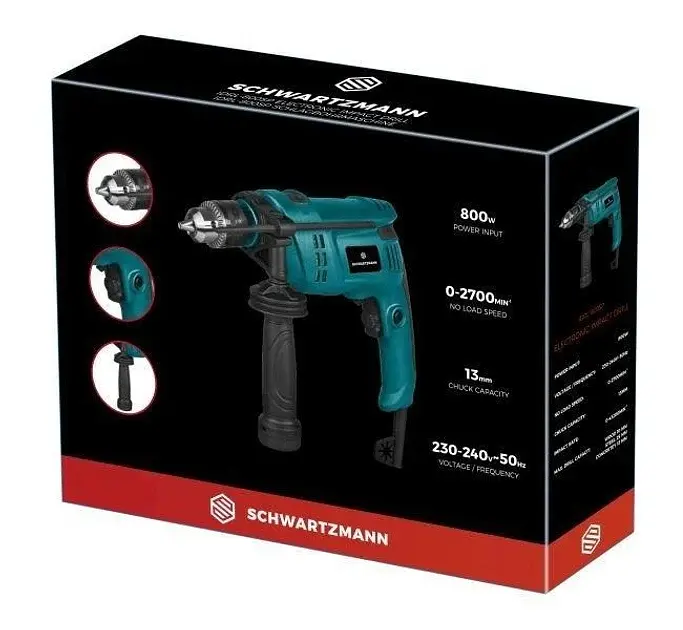 Дрель Schwartzmann IDRL-800SP скорость без погрузки до 2700 об/мин мощность патрона 13 мм 800 Вт - фото 2