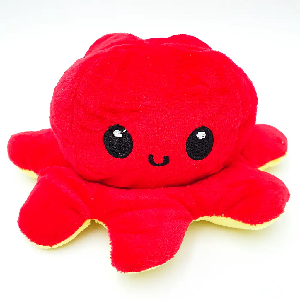 М'яка іграшка Восьминіг перевертень двосторонній веселий сумний Mood Octopus 16 см UKC червоний/жовтий - фото 2