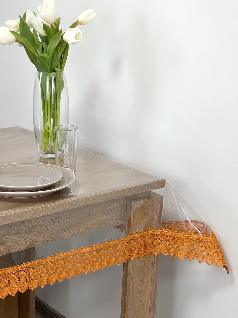 Силиконовая скатерть с рыжим кружевом 7 см 220х170 см - фото 5